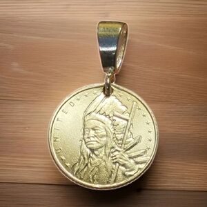 .999 Fine Silver Native American Indian Cheif Pendant - New - 925 Silver Bail